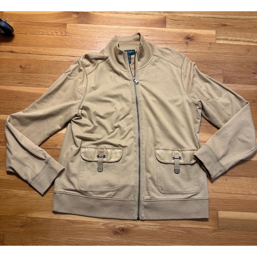 Lauren Ralph Lauren‎ Jeans Co Tan Khaki Full Zip Cotton Sweatshirt Jacket L